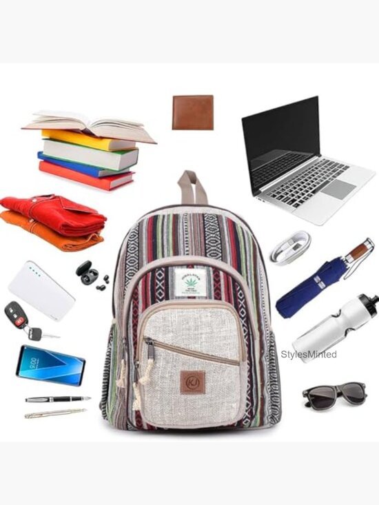 Handmade Hemp Backpack with Pockets, Boho Daypack main image 4